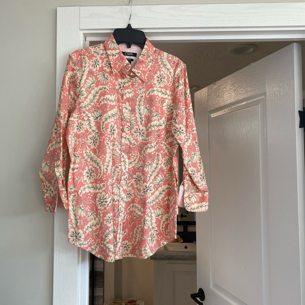 Chaps Pink and Cream Floral Button Down Shirt